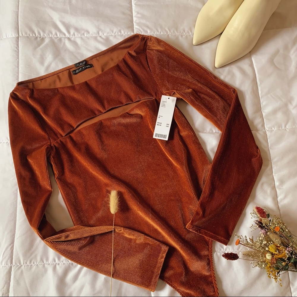 Urban Outfitters Rust Color Velvet Cutout Bodysuit